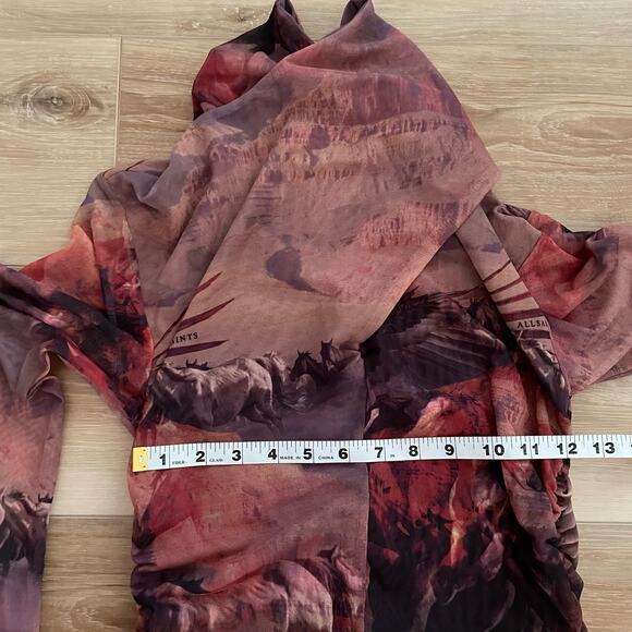 All Saints Tia Colca Mesh Western Horses Canyon Printed Midi Dress 4 - Picture 4 of 11